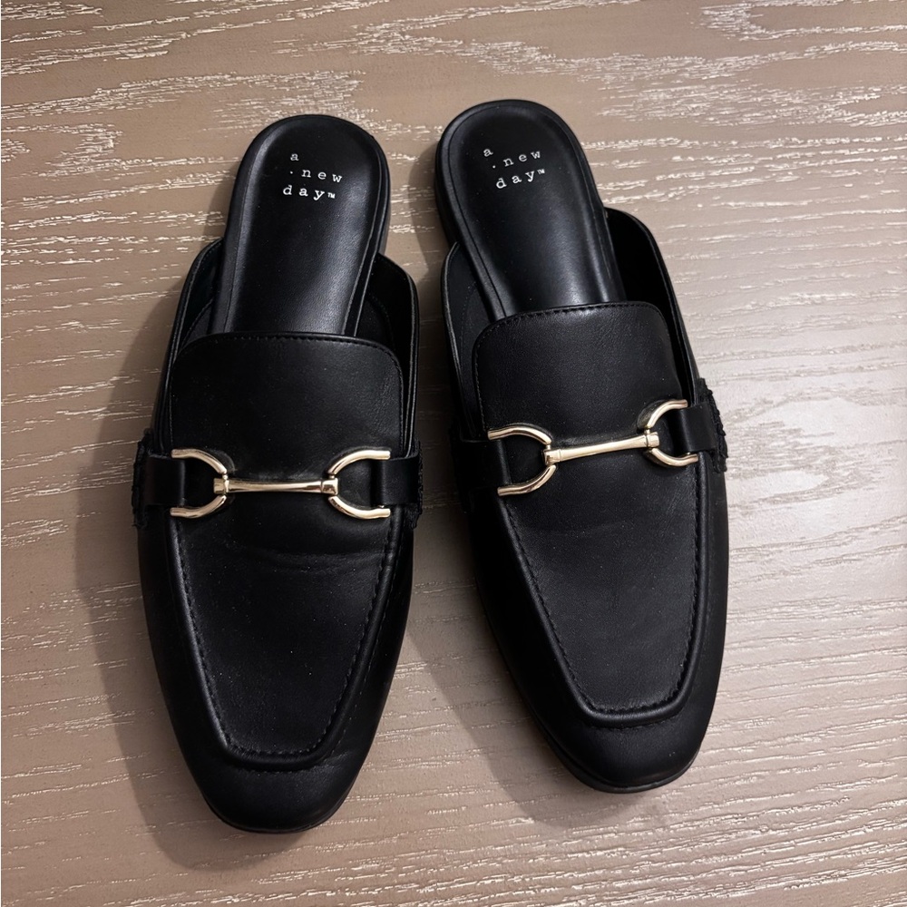 a new day Black Faux Leather Horsebit Backless Loafers
